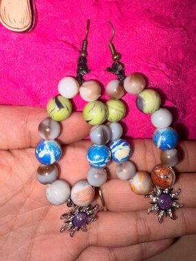 Multicolor Beaded Sun Charm Drop Earrings